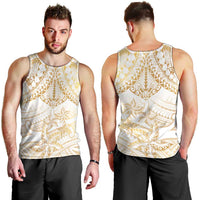 White and Gold Polynesia Men Tank Top Plumeria Tattoo With Polynesian Pattern