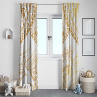 White and Gold Polynesia Window Curtain Plumeria Tattoo With Polynesian Pattern