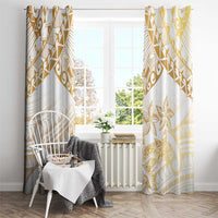 White and Gold Polynesia Window Curtain Plumeria Tattoo With Polynesian Pattern