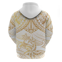 White and Gold Polynesia Zip Hoodie Plumeria Tattoo With Polynesian Pattern