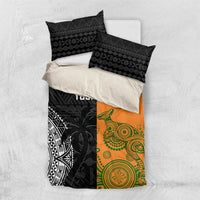 Custom Fiji And Australia Rugby Bedding Set Fijian Tapa Pattern With Aussie Aboriginal Art LT14 US Twin 172cm x 218cm Black - Polynesian Pride