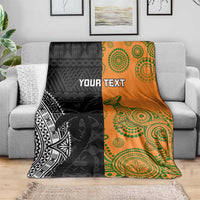 Custom Fiji And Australia Rugby Blanket Fijian Tapa Pattern With Aussie Aboriginal Art LT14 - Polynesian Pride