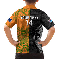 Custom Fiji And Australia Rugby Family Matching Off Shoulder Maxi Dress and Hawaiian Shirt Fijian Tapa Pattern With Aussie Aboriginal Art