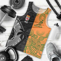 Custom Fiji And Australia Rugby Men Tank Top Fijian Tapa Pattern With Aussie Aboriginal Art