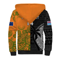 Custom Fiji And Australia Rugby Sherpa Hoodie Fijian Tapa Pattern With Aussie Aboriginal Art LT14 - Polynesian Pride