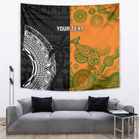 Custom Fiji And Australia Rugby Tapestry Fijian Tapa Pattern With Aussie Aboriginal Art LT14 Black - Polynesian Pride