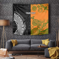 Custom Fiji And Australia Rugby Tapestry Fijian Tapa Pattern With Aussie Aboriginal Art LT14 - Polynesian Pride