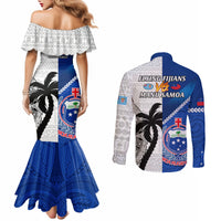 Fiji And Samoa Rugby Couples Matching Mermaid Dress and Long Sleeve Button Shirts 2023 World Cup Samoan Mix Tapa Pattern LT14 - Polynesian Pride