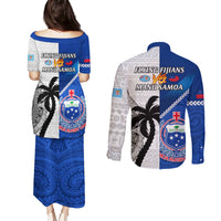 Fiji And Samoa Rugby Couples Matching Puletasi Dress and Long Sleeve Button Shirts 2023 World Cup Samoan Mix Tapa Pattern LT14 - Polynesian Pride