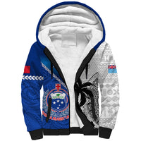 Fiji And Samoa Rugby Sherpa Hoodie 2023 World Cup Samoan Mix Tapa Pattern LT14 Unisex Blue - Polynesian Pride