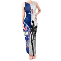 Fiji And Samoa Rugby Tank Maxi Dress 2023 World Cup Samoan Mix Tapa Pattern LT14 Women Blue - Polynesian Pride