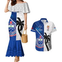 Custom Fiji And Samoa Rugby Couples Matching Mermaid Dress and Hawaiian Shirt 2023 World Cup Samoan Mix Tapa Pattern LT14 Blue - Polynesian Pride