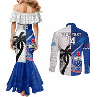 Custom Fiji And Samoa Rugby Couples Matching Mermaid Dress and Long Sleeve Button Shirts 2023 World Cup Samoan Mix Tapa Pattern LT14 - Polynesian Pride