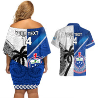 Custom Fiji And Samoa Rugby Couples Matching Off Shoulder Short Dress and Hawaiian Shirt 2023 World Cup Samoan Mix Tapa Pattern LT14 - Polynesian Pride