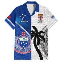 Custom Fiji And Samoa Rugby Hawaiian Shirt 2023 World Cup Samoan Mix Tapa Pattern LT14 Blue - Polynesian Pride