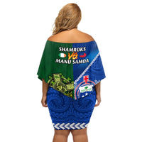Samoa And Ireland Rugby Off Shoulder Short Dress 2023 World Cup Manu Samoa With Shamrocks LT14 - Polynesian Pride