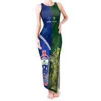 Samoa And Ireland Rugby Tank Maxi Dress 2023 World Cup Manu Samoa With Shamrocks LT14 Women Blue - Polynesian Pride