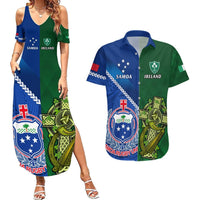 Custom Samoa And Ireland Rugby Couples Matching Summer Maxi Dress and Hawaiian Shirt 2023 World Cup Manu Samoa With Shamrocks LT14 Blue - Polynesian Pride