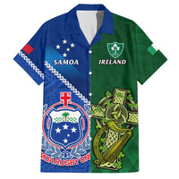 Custom Samoa And Ireland Rugby Hawaiian Shirt 2023 World Cup Manu Samoa With Shamrocks LT14 Blue - Polynesian Pride