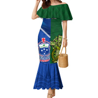 Custom Samoa And Ireland Rugby Mermaid Dress 2023 World Cup Manu Samoa With Shamrocks LT14 Women Blue - Polynesian Pride