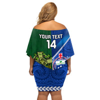 Custom Samoa And Ireland Rugby Off Shoulder Short Dress 2023 World Cup Manu Samoa With Shamrocks LT14 - Polynesian Pride