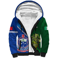 Custom Samoa And Ireland Rugby Sherpa Hoodie 2023 World Cup Manu Samoa With Shamrocks LT14 Unisex Blue - Polynesian Pride