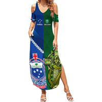 Custom Samoa And Ireland Rugby Summer Maxi Dress 2023 World Cup Manu Samoa With Shamrocks LT14 Women Blue - Polynesian Pride