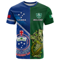 Custom Samoa And Ireland Rugby T Shirt 2023 World Cup Manu Samoa With Shamrocks LT14 Blue - Polynesian Pride