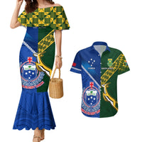 Samoa And South Africa Rugby Couples Matching Mermaid Dress and Hawaiian Shirt 2023 World Cup Manu Samoa With Springboks LT14 Blue - Polynesian Pride