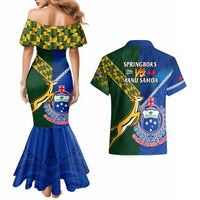 Samoa And South Africa Rugby Couples Matching Mermaid Dress and Hawaiian Shirt 2023 World Cup Manu Samoa With Springboks LT14 - Polynesian Pride