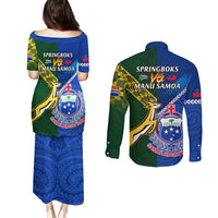 Samoa And South Africa Rugby Couples Matching Puletasi Dress and Long Sleeve Button Shirts 2023 World Cup Manu Samoa With Springboks LT14 - Polynesian Pride