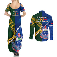 Samoa And South Africa Rugby Couples Matching Summer Maxi Dress and Long Sleeve Button Shirts 2023 World Cup Manu Samoa With Springboks LT14 - Polynesian Pride