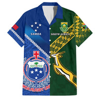 Samoa And South Africa Rugby Hawaiian Shirt 2023 World Cup Manu Samoa With Springboks LT14 Blue - Polynesian Pride