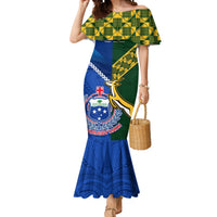 Samoa And South Africa Rugby Mermaid Dress 2023 World Cup Manu Samoa With Springboks LT14 Women Blue - Polynesian Pride