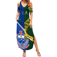 Samoa And South Africa Rugby Summer Maxi Dress 2023 World Cup Manu Samoa With Springboks LT14 Women Blue - Polynesian Pride