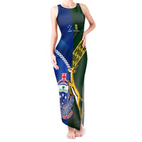 Samoa And South Africa Rugby Tank Maxi Dress 2023 World Cup Manu Samoa With Springboks LT14 Women Blue - Polynesian Pride