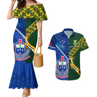Custom Samoa And South Africa Rugby Couples Matching Mermaid Dress and Hawaiian Shirt 2023 World Cup Manu Samoa With Springboks LT14 Blue - Polynesian Pride