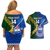 Custom Samoa And South Africa Rugby Couples Matching Off Shoulder Short Dress and Hawaiian Shirt 2023 World Cup Manu Samoa With Springboks LT14 - Polynesian Pride