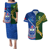 Custom Samoa And South Africa Rugby Couples Matching Puletasi Dress and Hawaiian Shirt 2023 World Cup Manu Samoa With Springboks LT14 Blue - Polynesian Pride