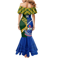 Custom Samoa And South Africa Rugby Mermaid Dress 2023 World Cup Manu Samoa With Springboks LT14 - Polynesian Pride