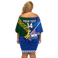 Custom Samoa And South Africa Rugby Off Shoulder Short Dress 2023 World Cup Manu Samoa With Springboks LT14 - Polynesian Pride
