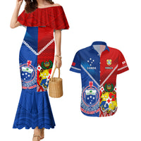 Samoa And Tonga Rugby Couples Matching Mermaid Dress and Hawaiian Shirt 2023 World Cup Manu Samoa With Ikale Tahi LT14 Blue - Polynesian Pride