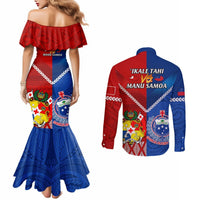Samoa And Tonga Rugby Couples Matching Mermaid Dress and Long Sleeve Button Shirts 2023 World Cup Manu Samoa With Ikale Tahi LT14 - Polynesian Pride