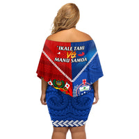 Samoa And Tonga Rugby Off Shoulder Short Dress 2023 World Cup Manu Samoa With Ikale Tahi LT14 - Polynesian Pride