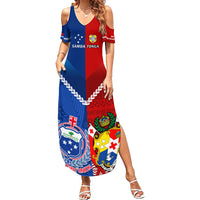 Samoa And Tonga Rugby Summer Maxi Dress 2023 World Cup Manu Samoa With Ikale Tahi LT14 Women Blue - Polynesian Pride