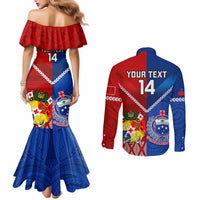 Custom Samoa And Tonga Rugby Couples Matching Mermaid Dress and Long Sleeve Button Shirts 2023 World Cup Manu Samoa With Ikale Tahi LT14 - Polynesian Pride