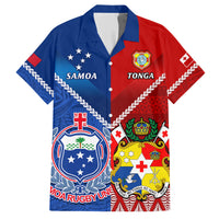 Custom Samoa And Tonga Rugby Hawaiian Shirt 2023 World Cup Manu Samoa With Ikale Tahi LT14 Blue - Polynesian Pride