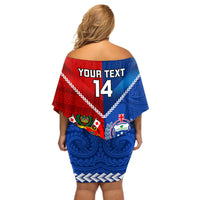 Custom Samoa And Tonga Rugby Off Shoulder Short Dress 2023 World Cup Manu Samoa With Ikale Tahi LT14 - Polynesian Pride