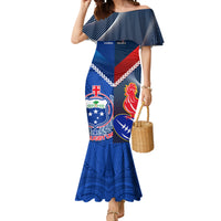 Samoa And France Rugby Mermaid Dress 2023 World Cup Manu Samoa With Les Bleus LT14 Women Blue - Polynesian Pride
