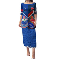 Samoa And France Rugby Puletasi 2023 World Cup Manu Samoa With Les Bleus LT14 Long Dress Blue - Polynesian Pride